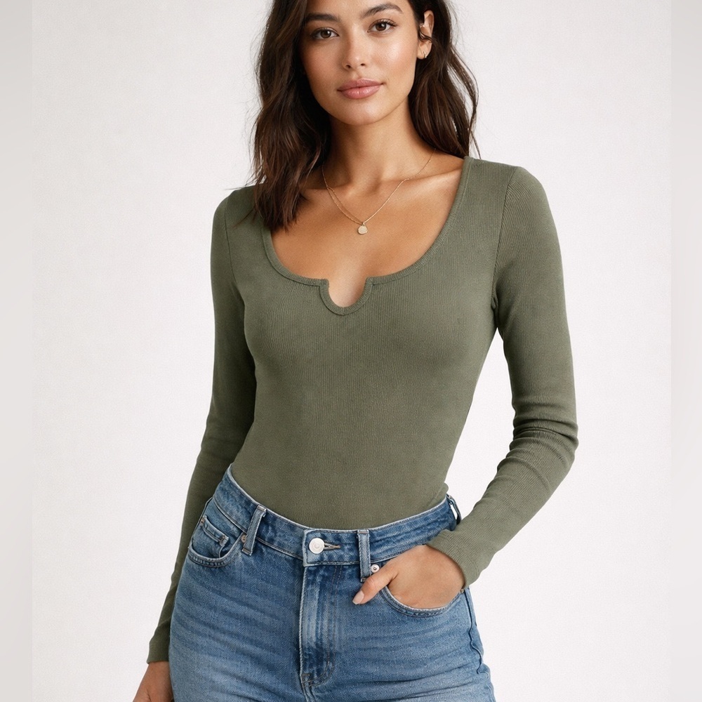 Abercrombie & Fitch Women's XXS Green Bodysuit Ribbed Top Minimalist Fairy